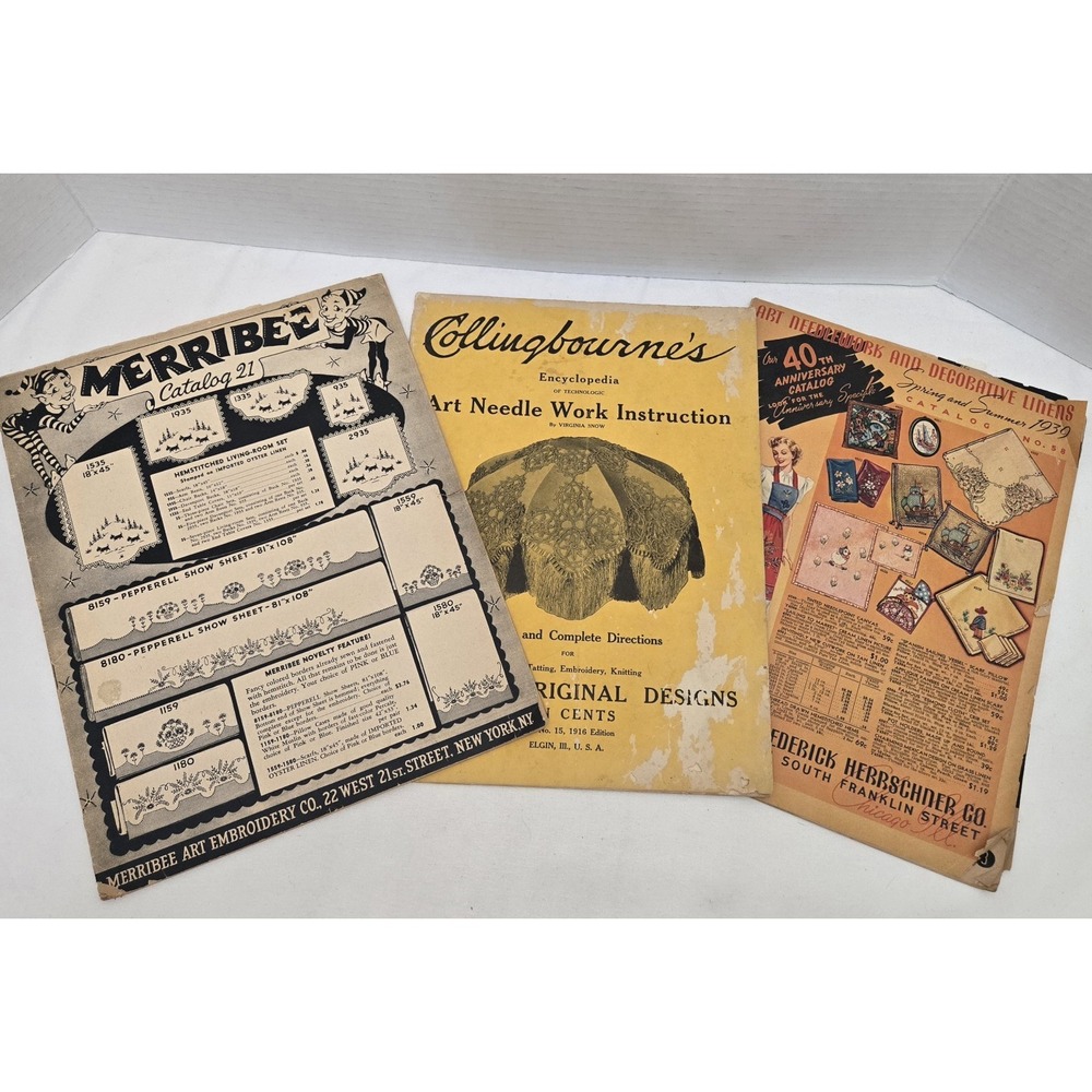 Vintage Needlework Catalog Lot 1930s Herrschner Merribee Collingbourne Ephemera